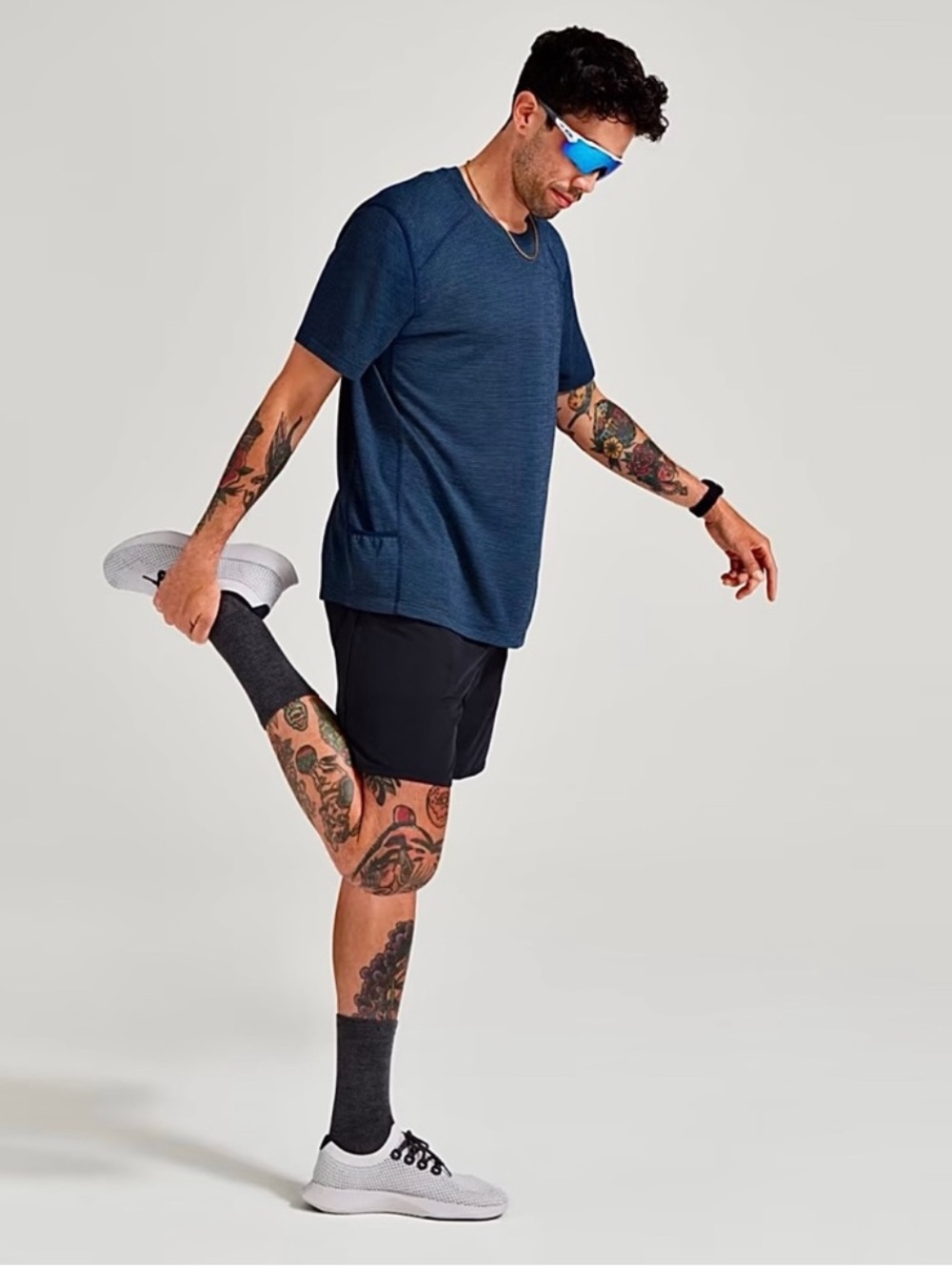 Allbirds Natural Run Short Sleeve Tee Shirt-Blue-Men Size Large